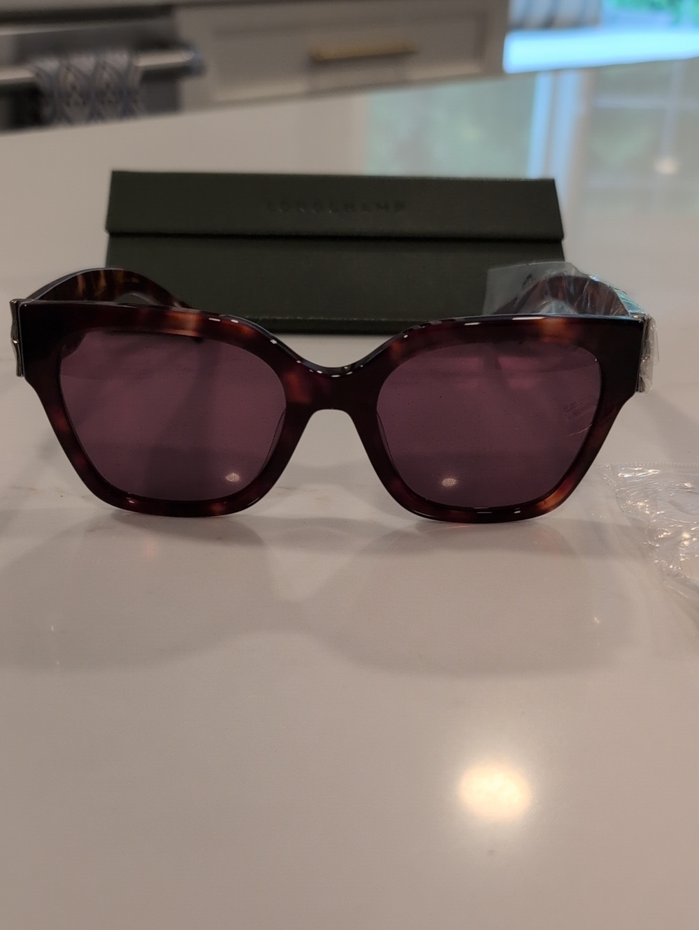 Longchamp Women’s Red Havana Tortoiseshell Sunglasses NWT And Case